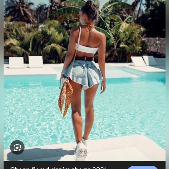 Distressed Ruffle Denim Shorts - Picture 3 of 8